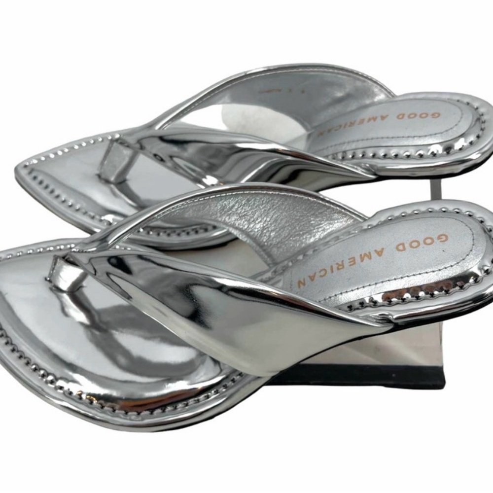 Good American Silver Metallic Pointed Thong Heels - Picture 4 of 13